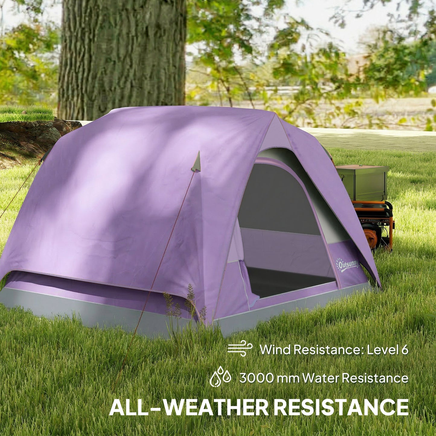 3-4 Person Camping Tent, Waterproof Tent, Purple