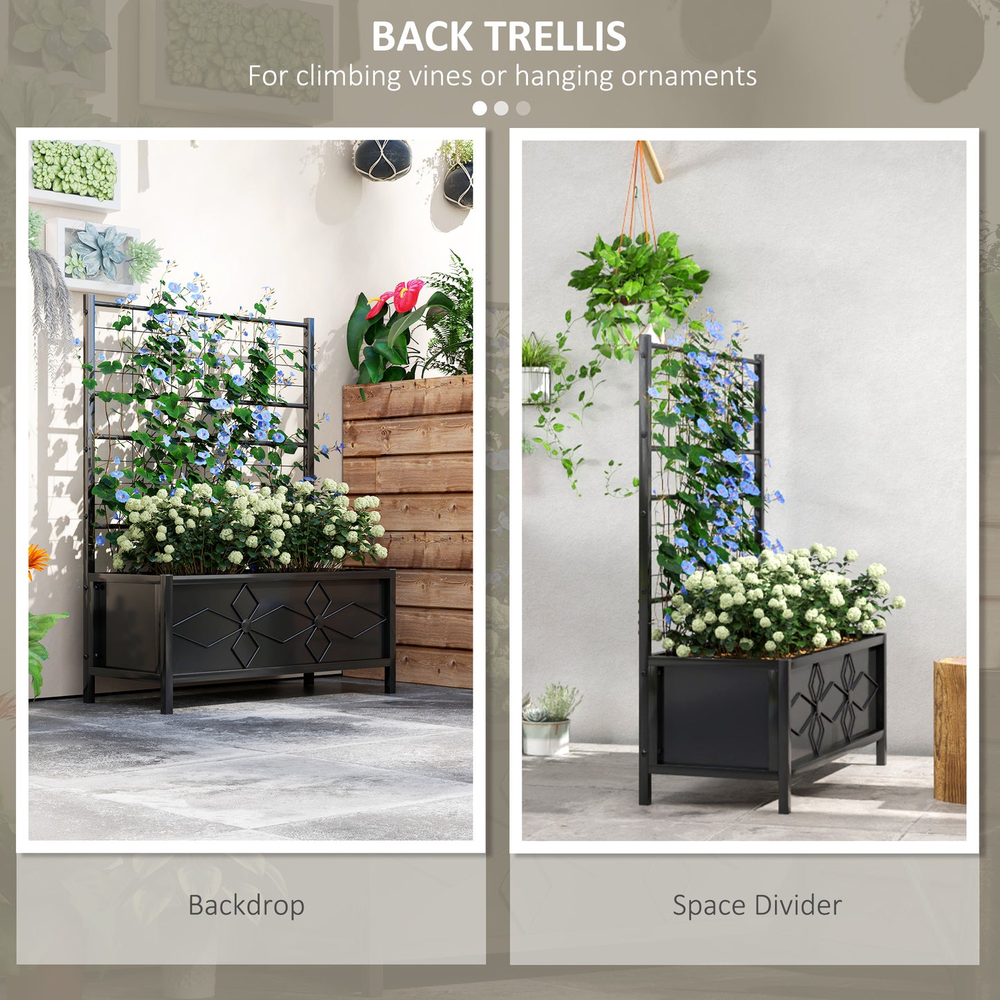 Metal Raised Garden Bed Planter Box with Trellis, 90 x 40 x 120 cm