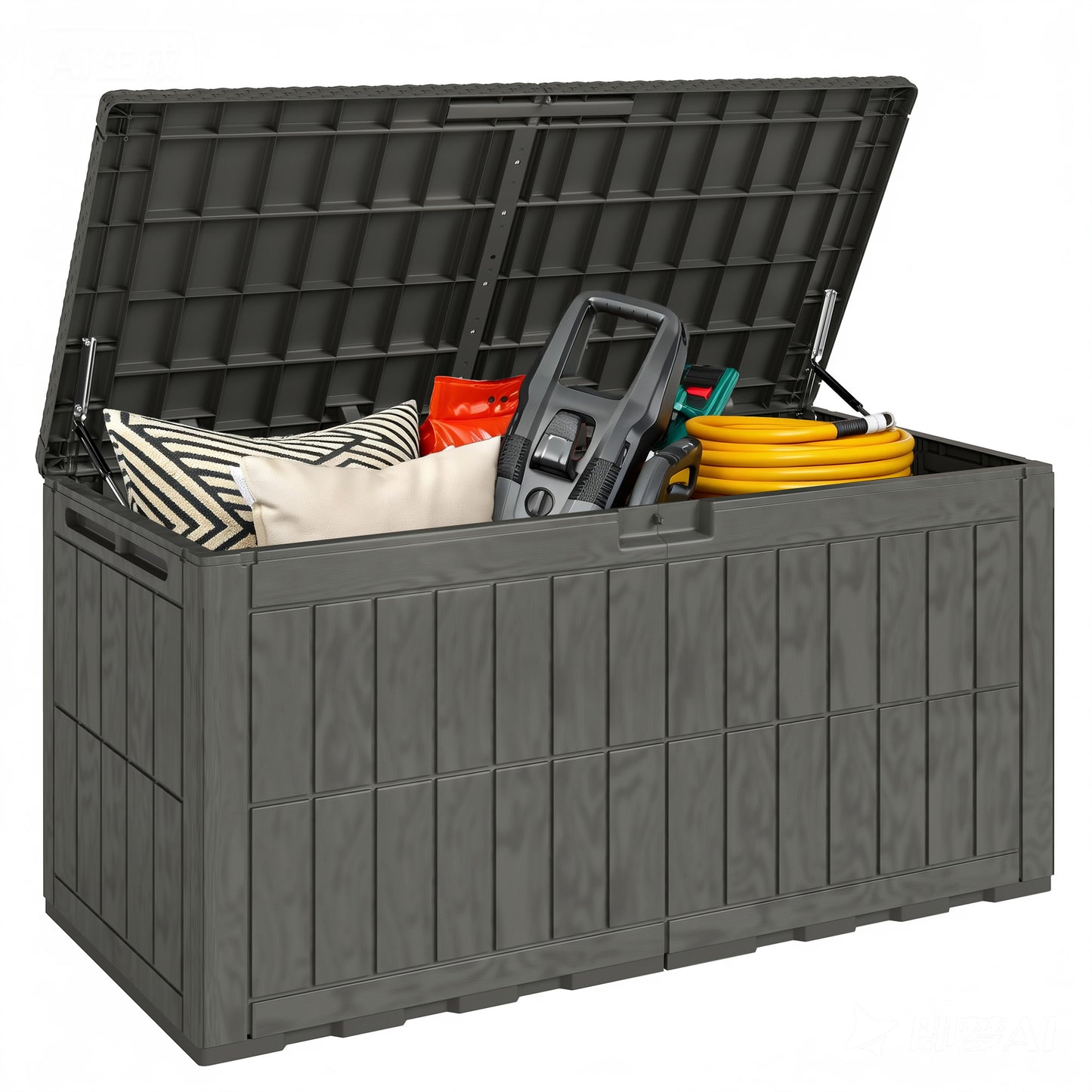 440L Garden Storage Box, Waterproof Resin Deck Box w/Lockable Lid