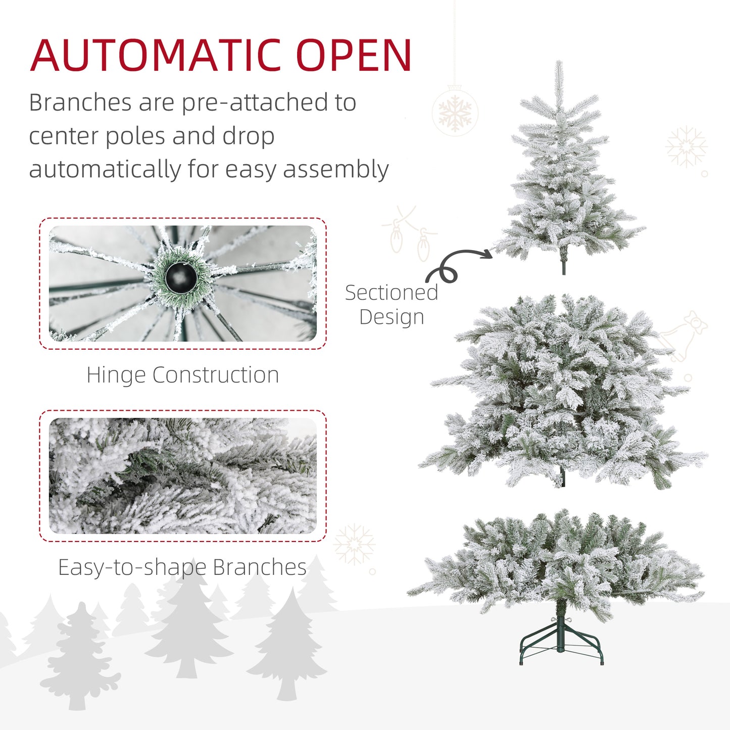 6 Ft Artificial Christmas Tree with Realistic Snow Branches, LED Lights