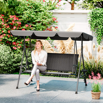 3 Seater Garden Swing Seat Bench w/ Adjustable Canopy, Grey