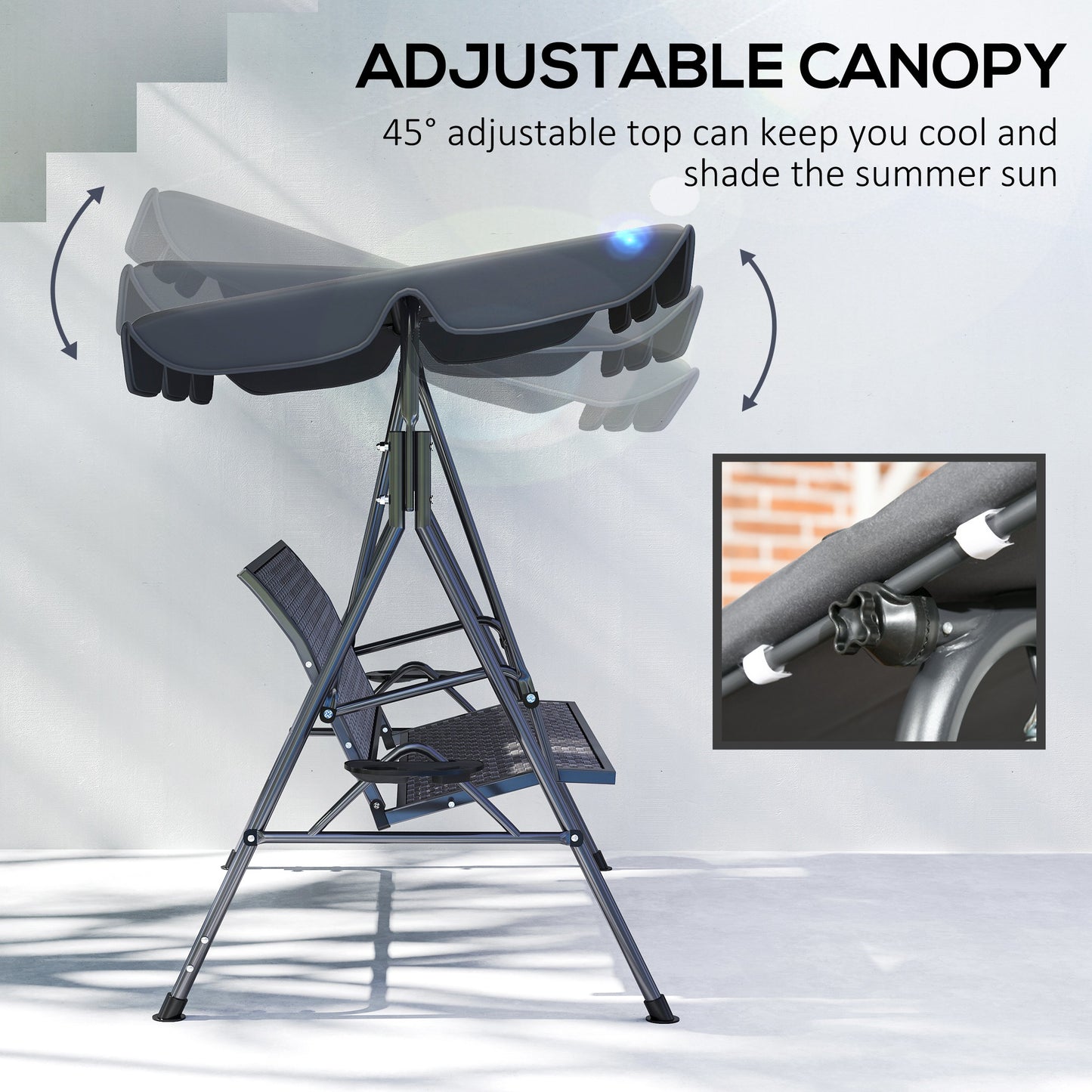 3 Seater Garden Swing Seat Bench w/ Adjustable Canopy, Grey