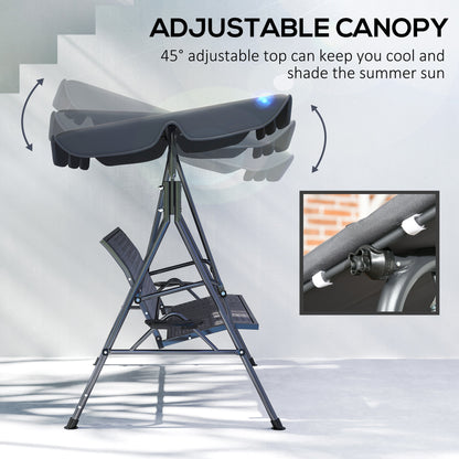 3 Seater Garden Swing Seat Bench w/ Adjustable Canopy, Grey