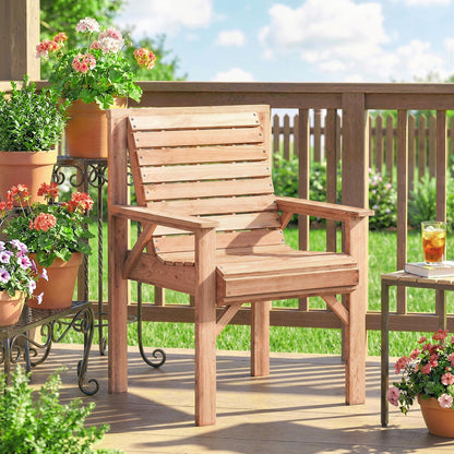 Wood Garden Chair Outdoor Dining Chair with Curved Seat, Natural