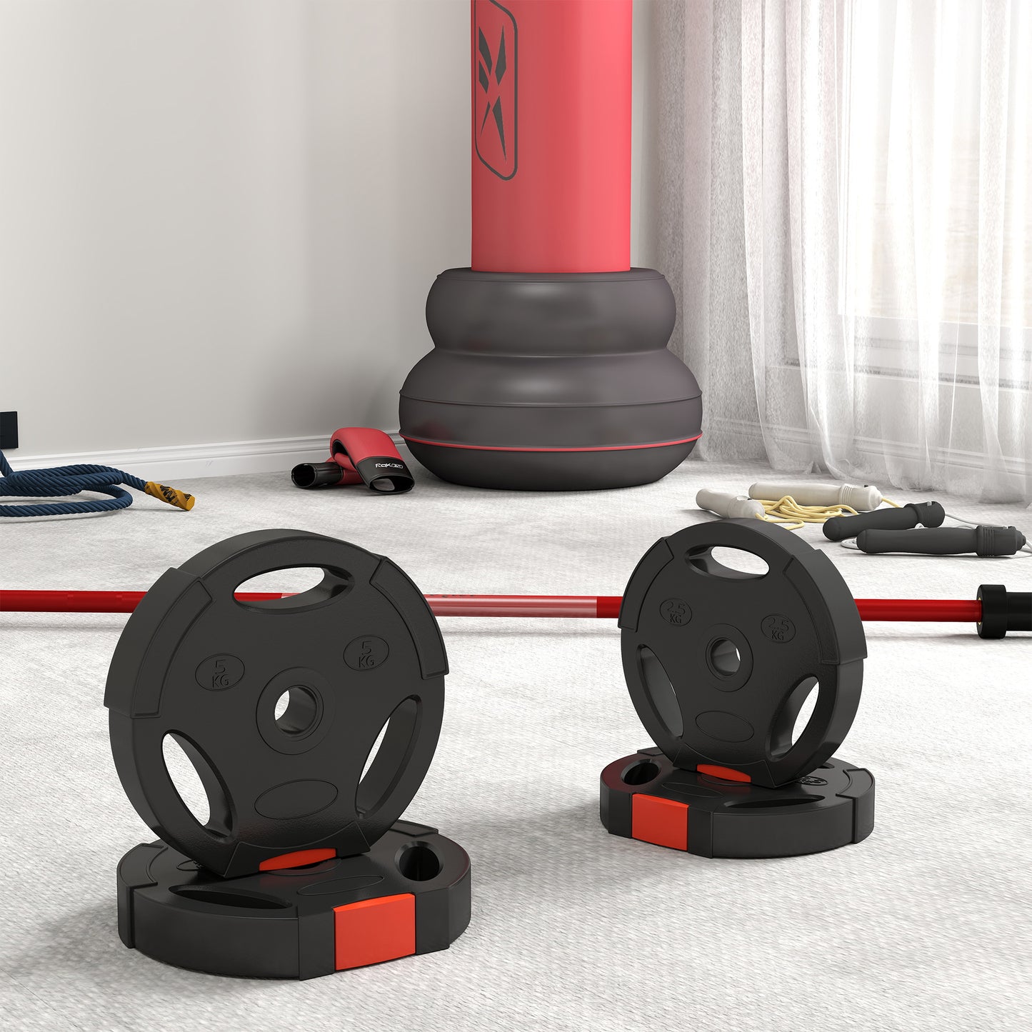 Olympic Weight Plates Set for Home Gym, 2 x 5kg, 2 x 2.5kg, Black