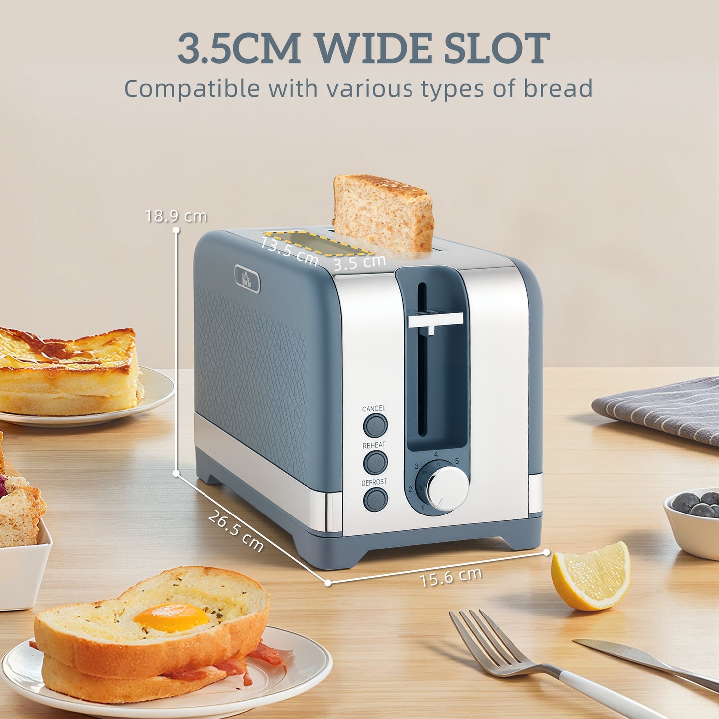 3000W Rapid Boil Kettle and Toaster Set with Otter Thermostat, Blue