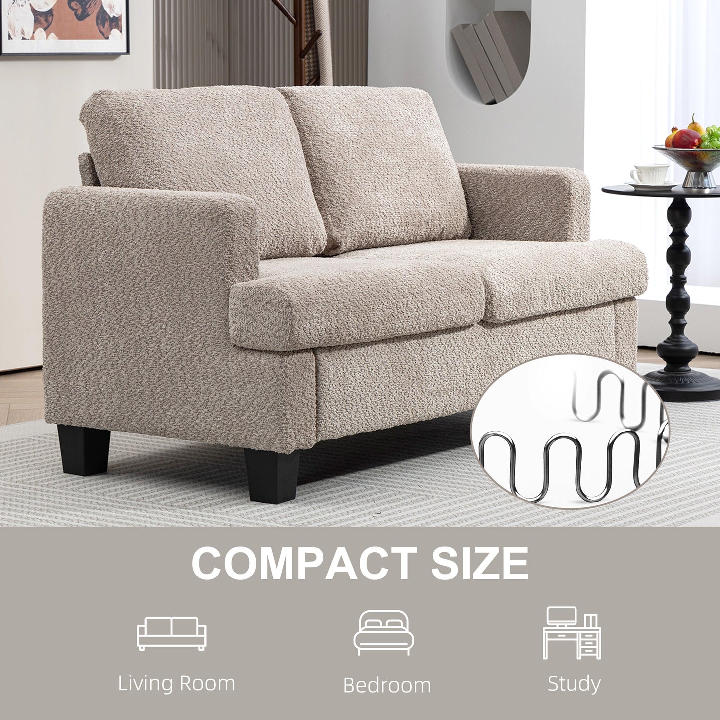 138 cm Chenille Fabric Loveseat Sofa with S-springs, Light Brown