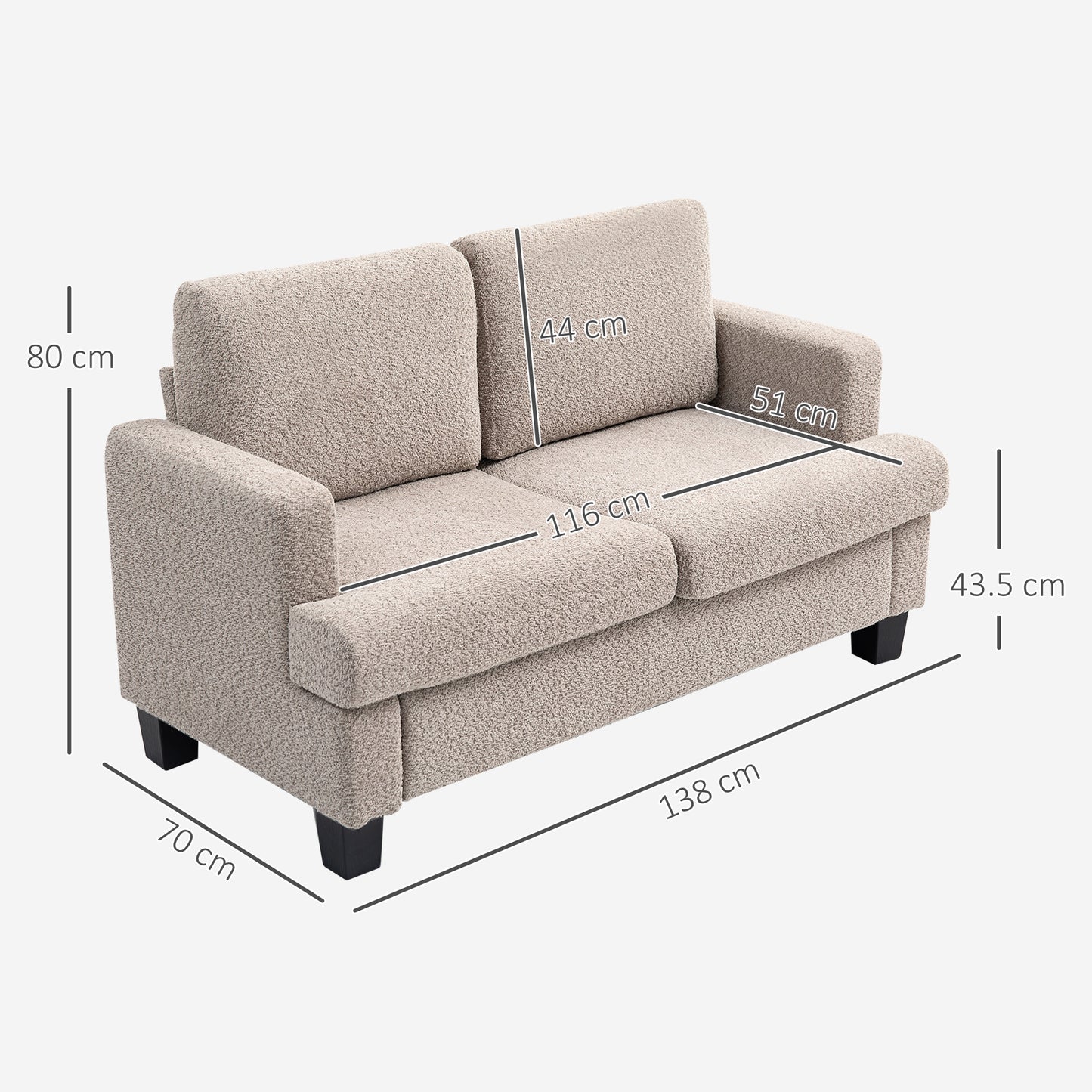 138 cm Chenille Fabric Loveseat Sofa with S-springs, Light Brown