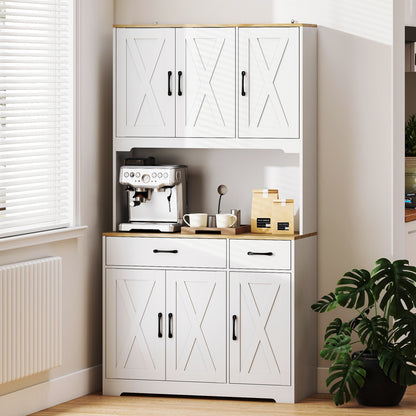 175cm Tall Kitchen Pantry, Kitchen Cabinet w/ Drawers, Shelves, White