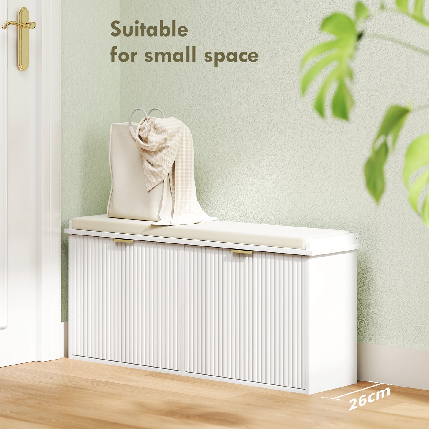 Shoe Storage Bench with Cushion and Flip-Drawer 104x26x47.5cm White