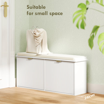 Shoe Storage Bench with Cushion and Flip-Drawer 104x26x47.5cm White