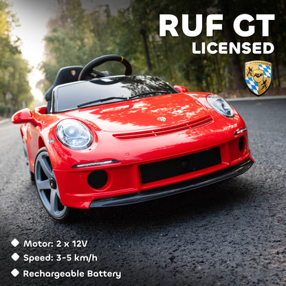 RUF GT Licensed Electric Car for Kids, 12V Kids Ride on Car with Suspension System, Remote Control, Music, Horn, USB, Slow Start and Safety Belt for 3-5 Years Old Boys and Girls, Red