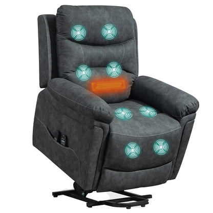 Massage Recliner Chair, Lift Chair with Heat, USB, Remote, Grey
