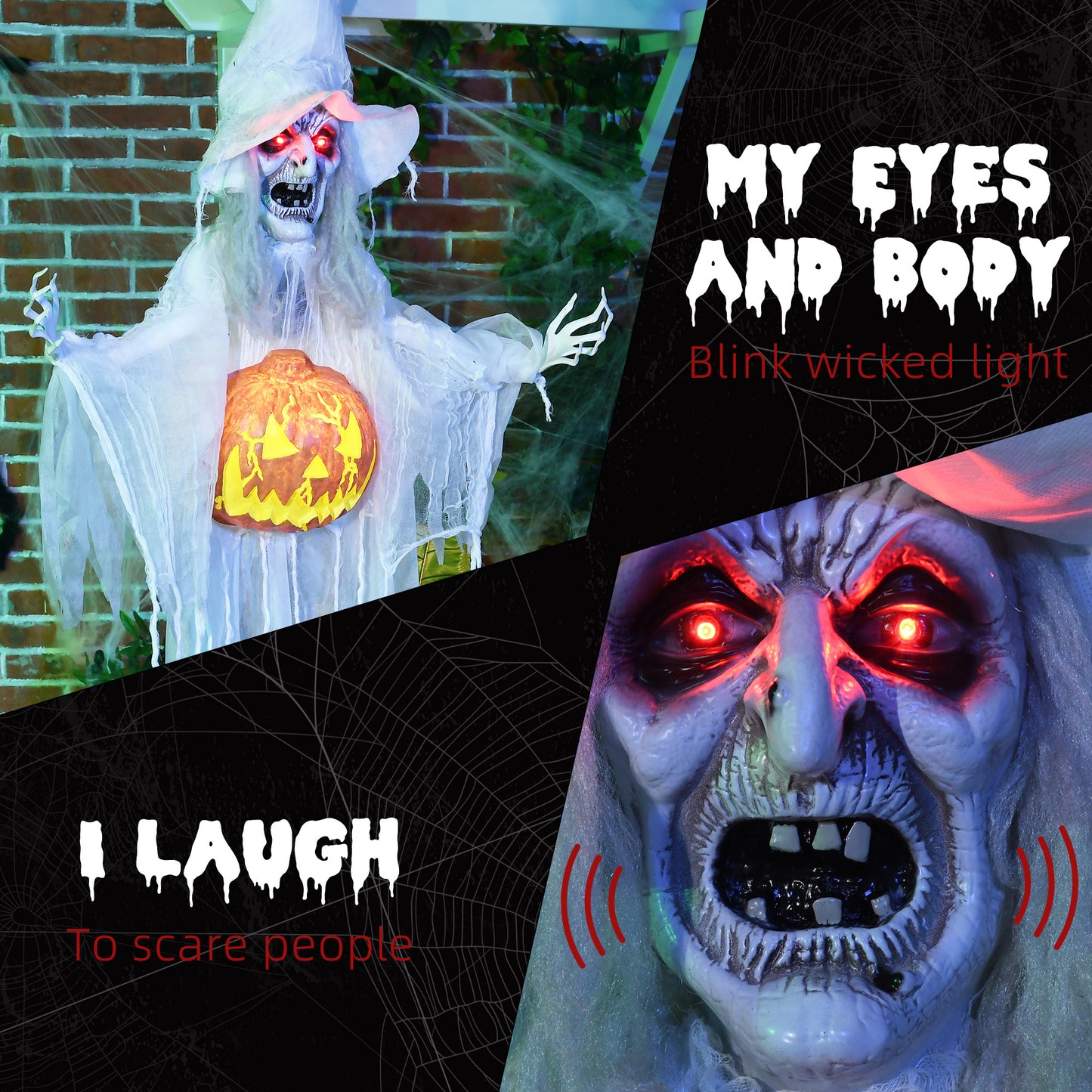 Standing Witch Prop Life Size with Sound and Motion Activated