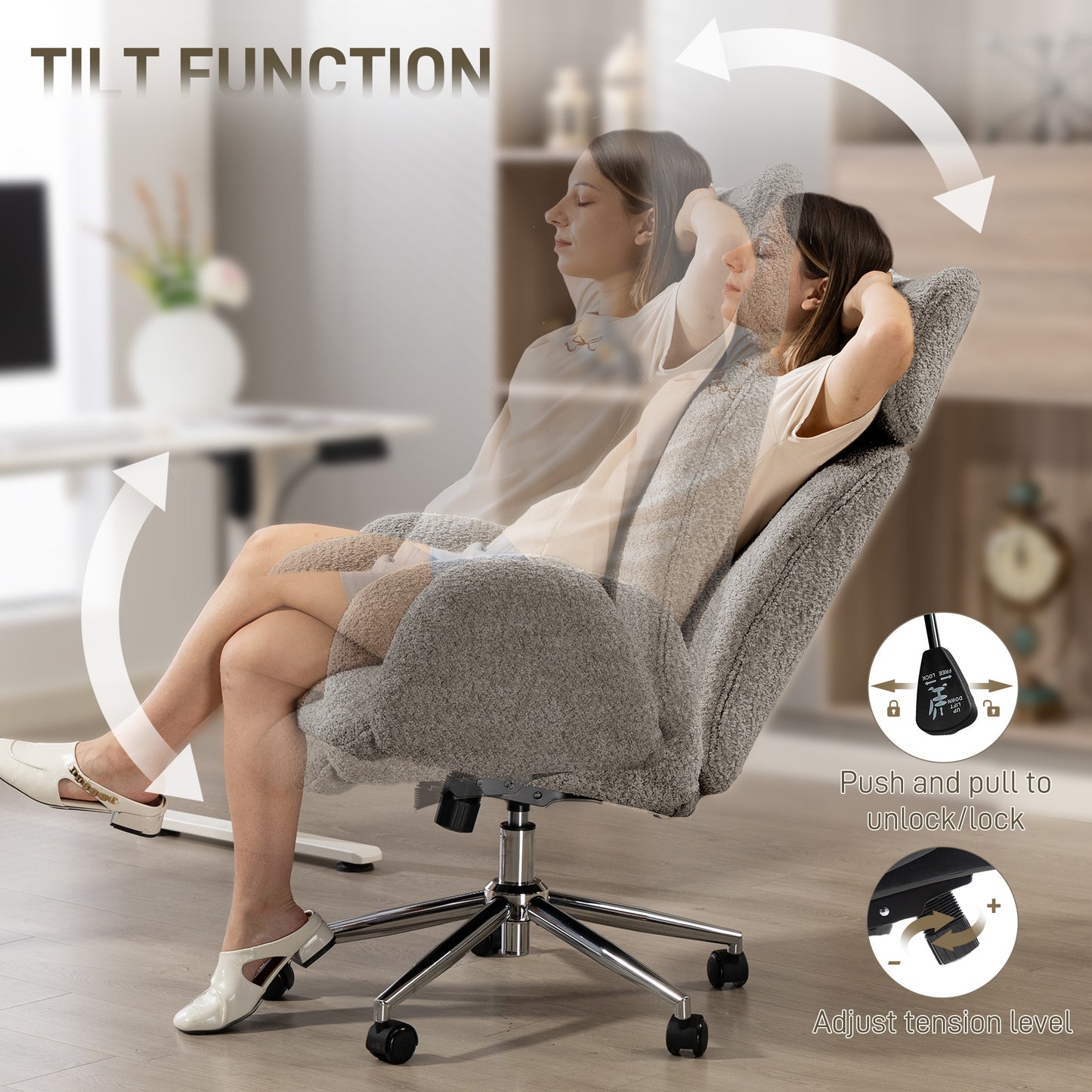 Office Chair with Adjustable Headrest, Comfy Desk Chair, Dark Grey