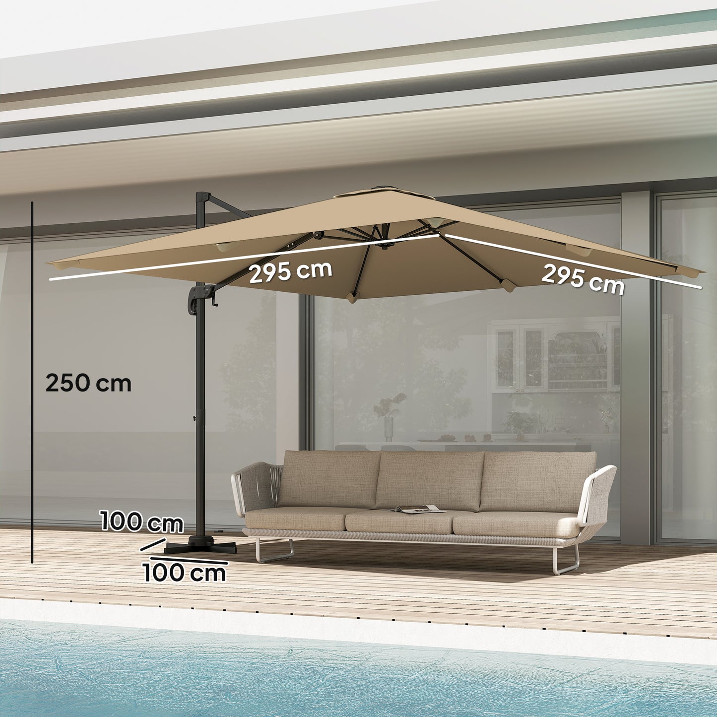 3 x 3 m Cantilever Parasol, Square Patio Umbrella with Crank Handle