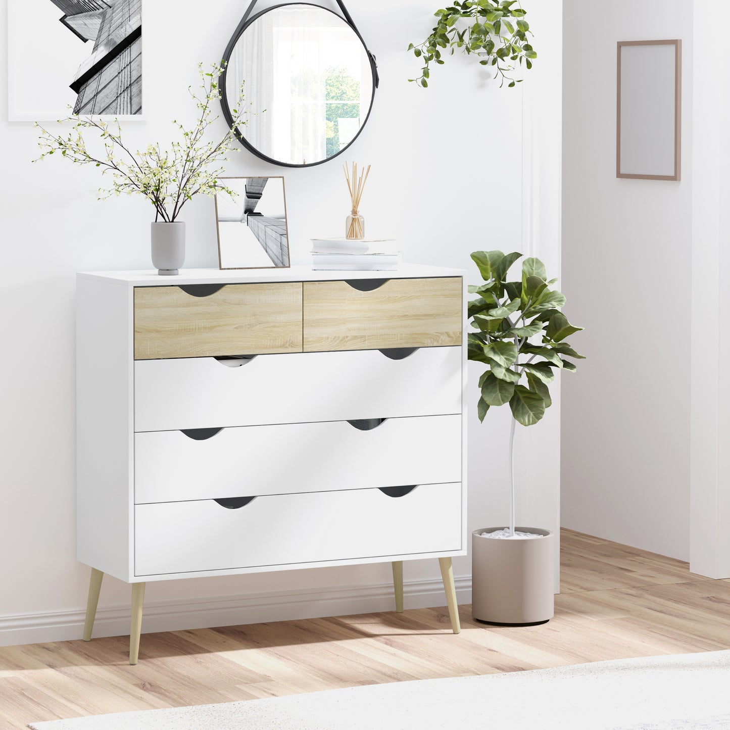 Chest of Drawers, 5 Drawer Storage Cabinet Unit Bedroom Living Room