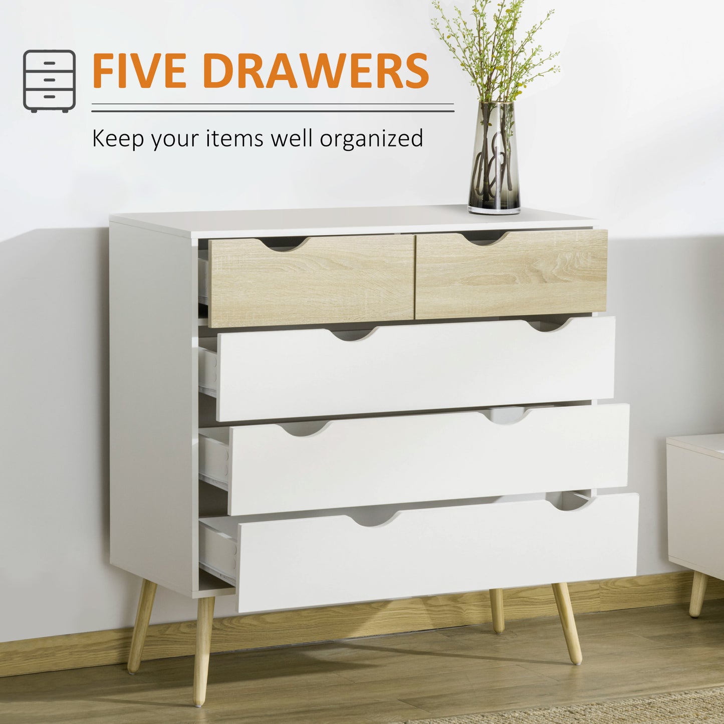 Chest of Drawers, 5 Drawer Storage Cabinet Unit Bedroom Living Room