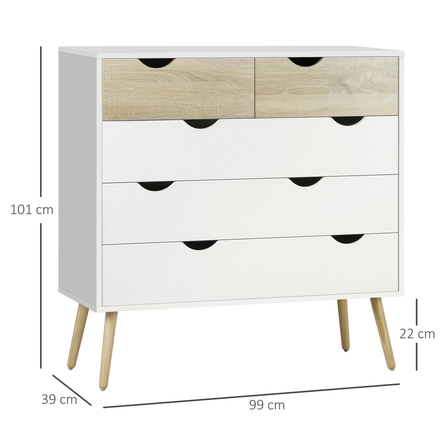 Chest of Drawers, 5 Drawer Storage Cabinet Unit Bedroom Living Room