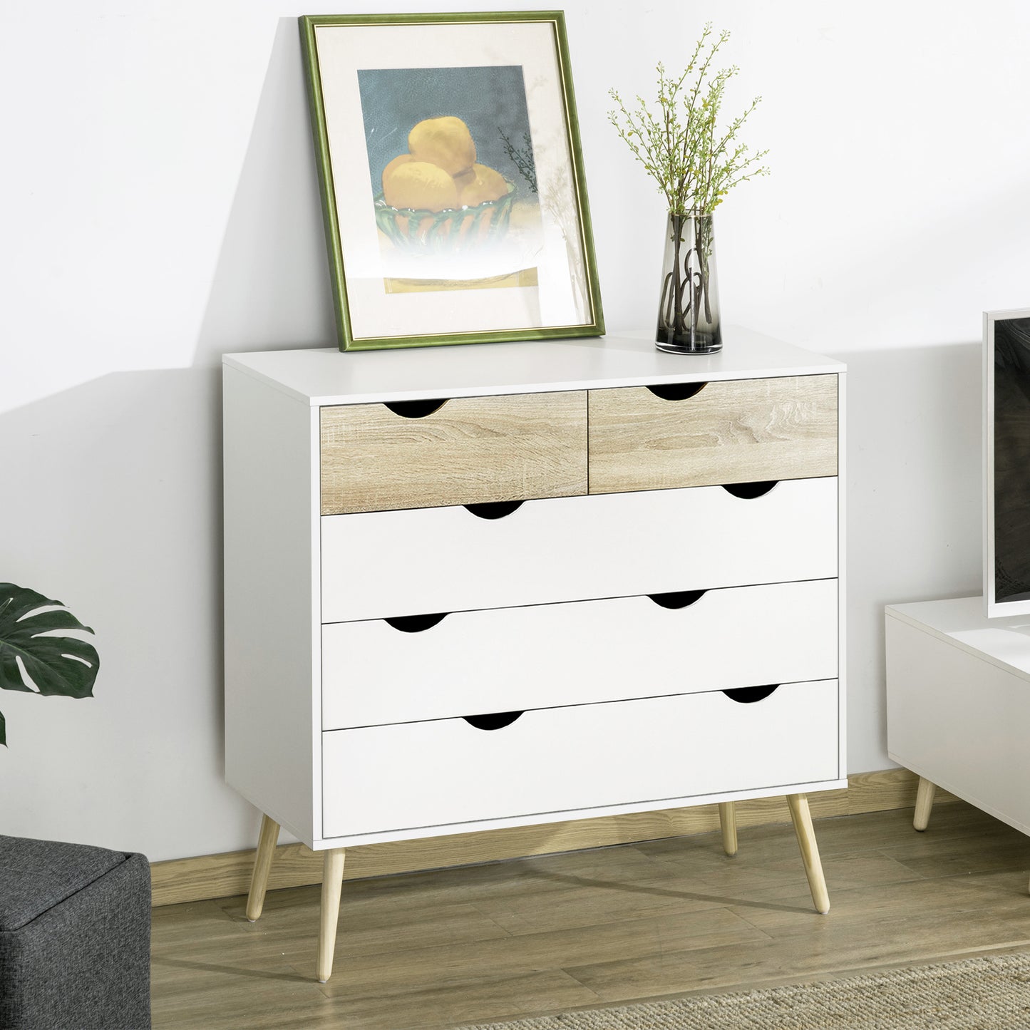 Chest of Drawers, 5 Drawer Storage Cabinet Unit Bedroom Living Room