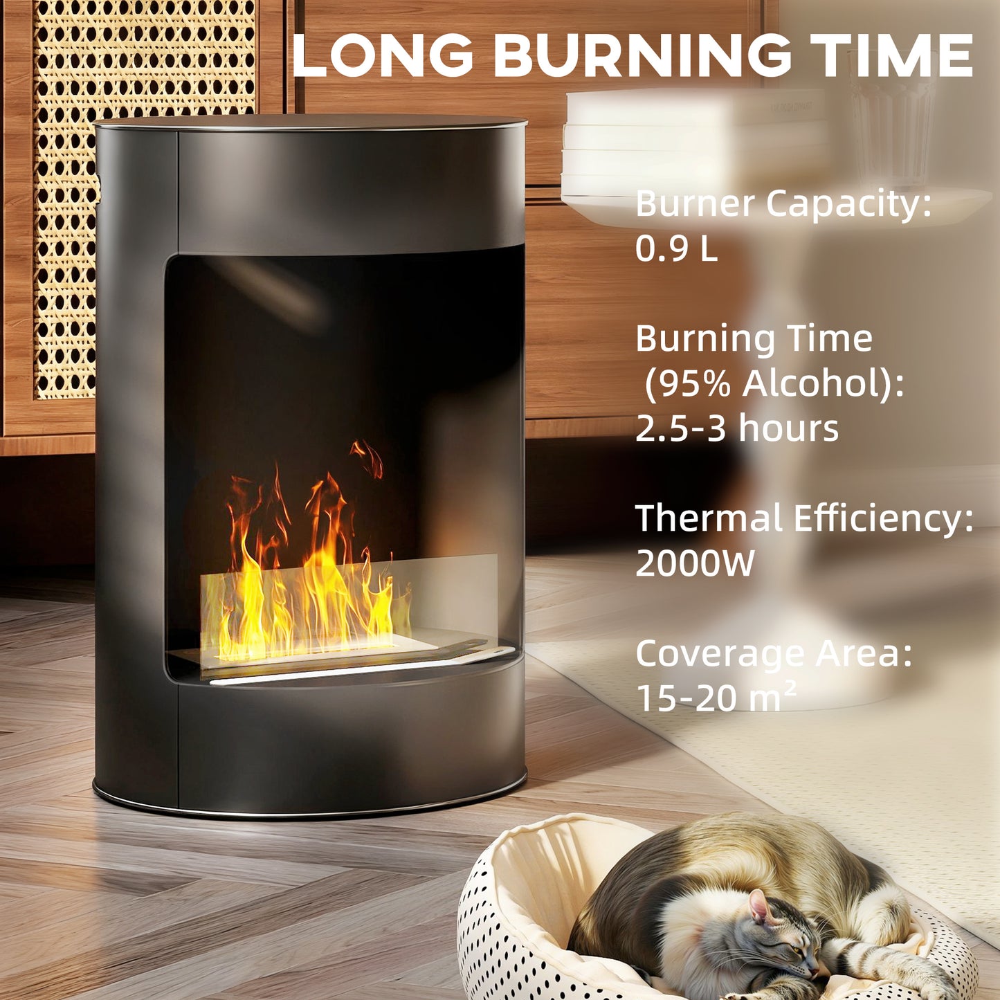 22" Bioethanol Fireplace Stove, Ethanol Fire Burner, Black