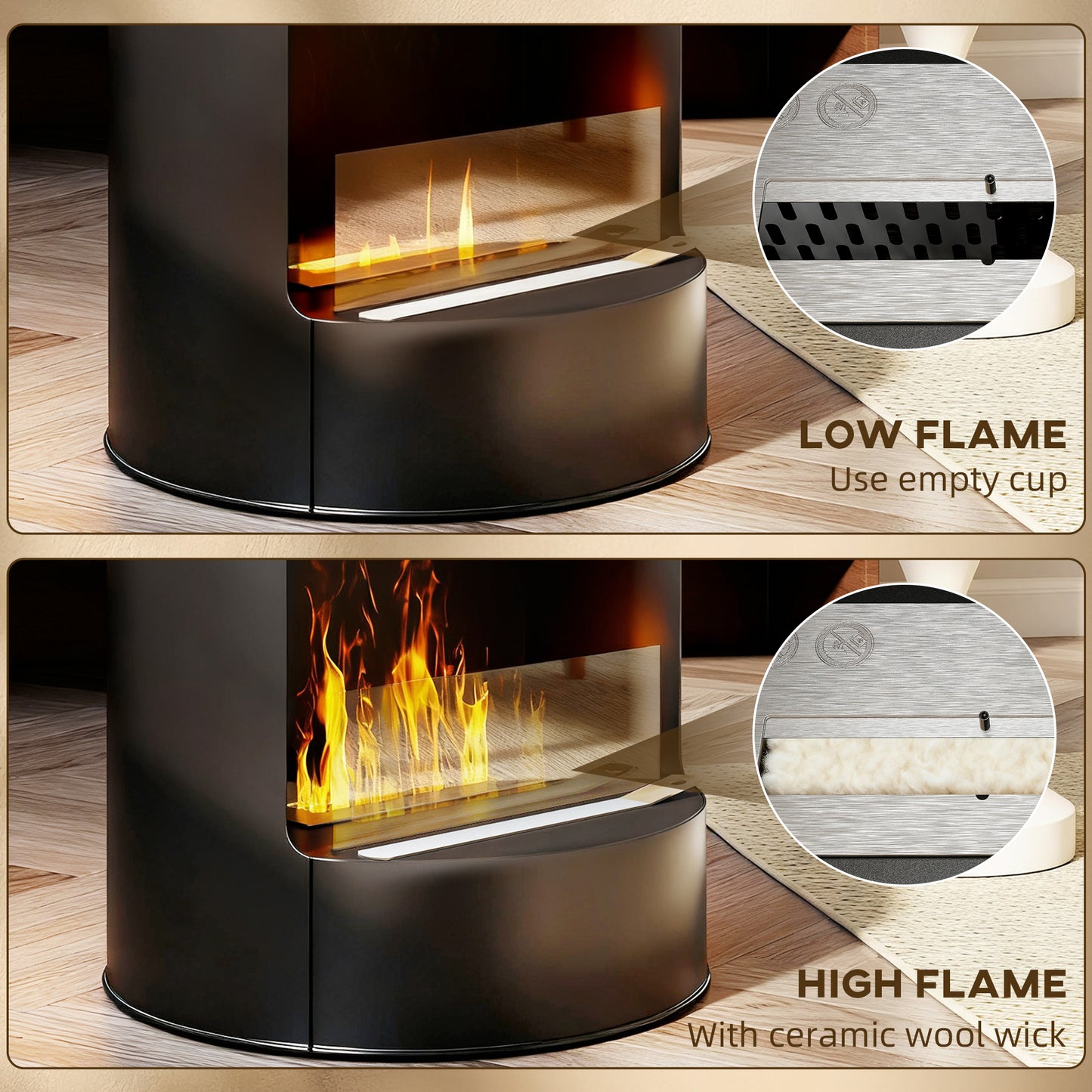 22" Bioethanol Fireplace Stove, Ethanol Fire Burner, Black