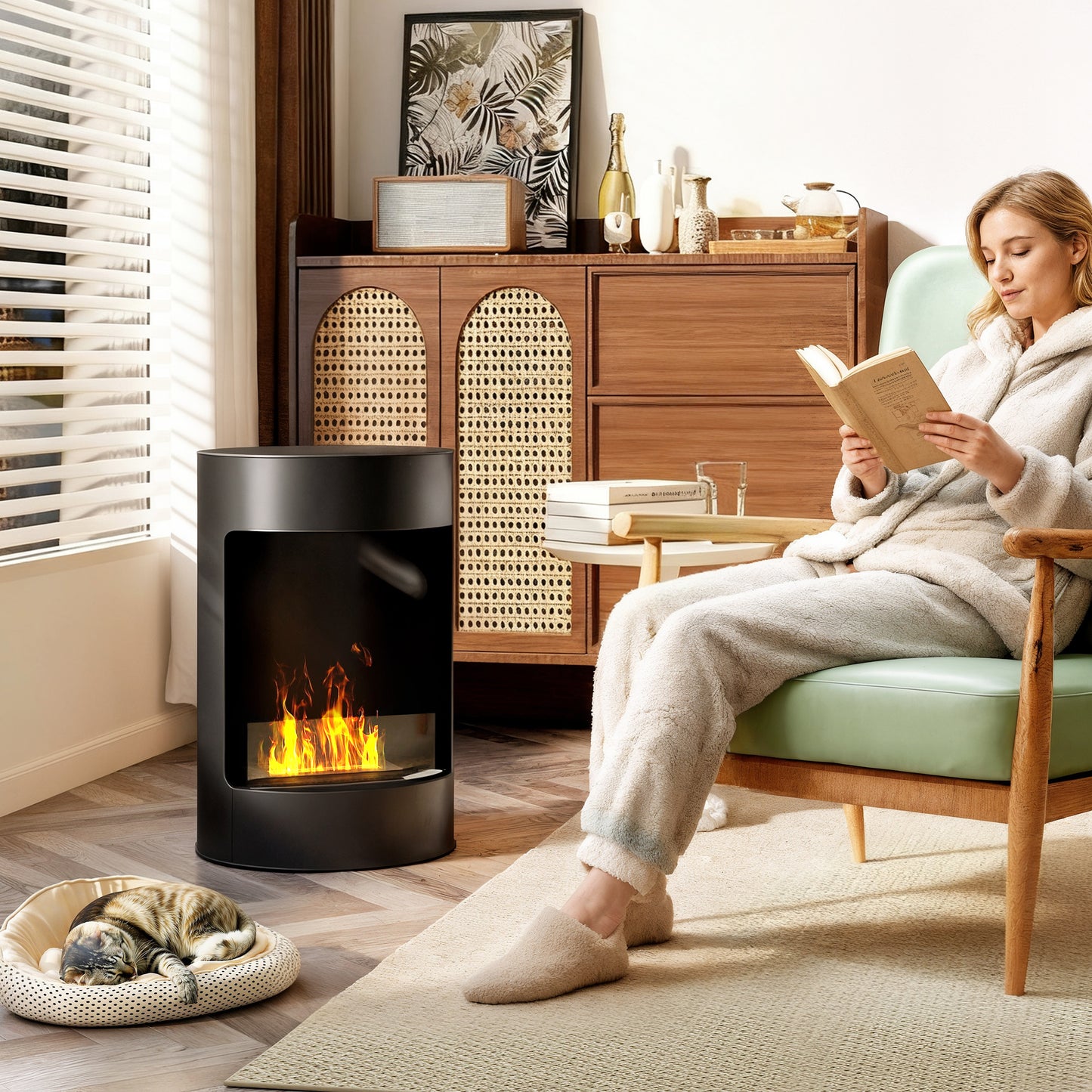 22" Bioethanol Fireplace Stove, Ethanol Fire Burner, Black