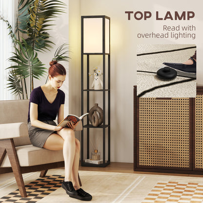 Floor Lamp with 3-Tier Storage Shelf for Home Office, Black