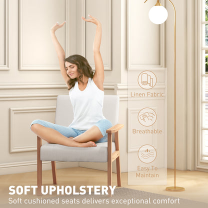 Accent Chair with Wood Frame Wide Seat Linen Armchair Cream White