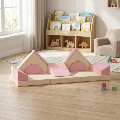 Kids Play Sofa, 12 Pieces Foam Modular Convertible Sofa, Pink