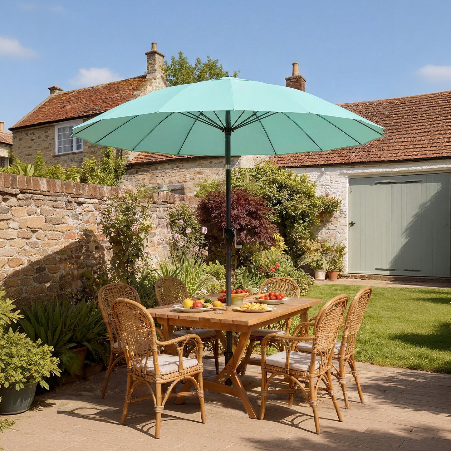 2m Shanghai Garden Parasol Umbrella, Outdoor Sun Shade, Turquoise