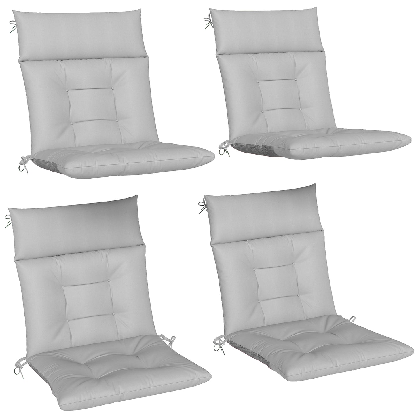 Garden Chair Cushions Set of 4, Waterproof Seat Pads, Light Grey
