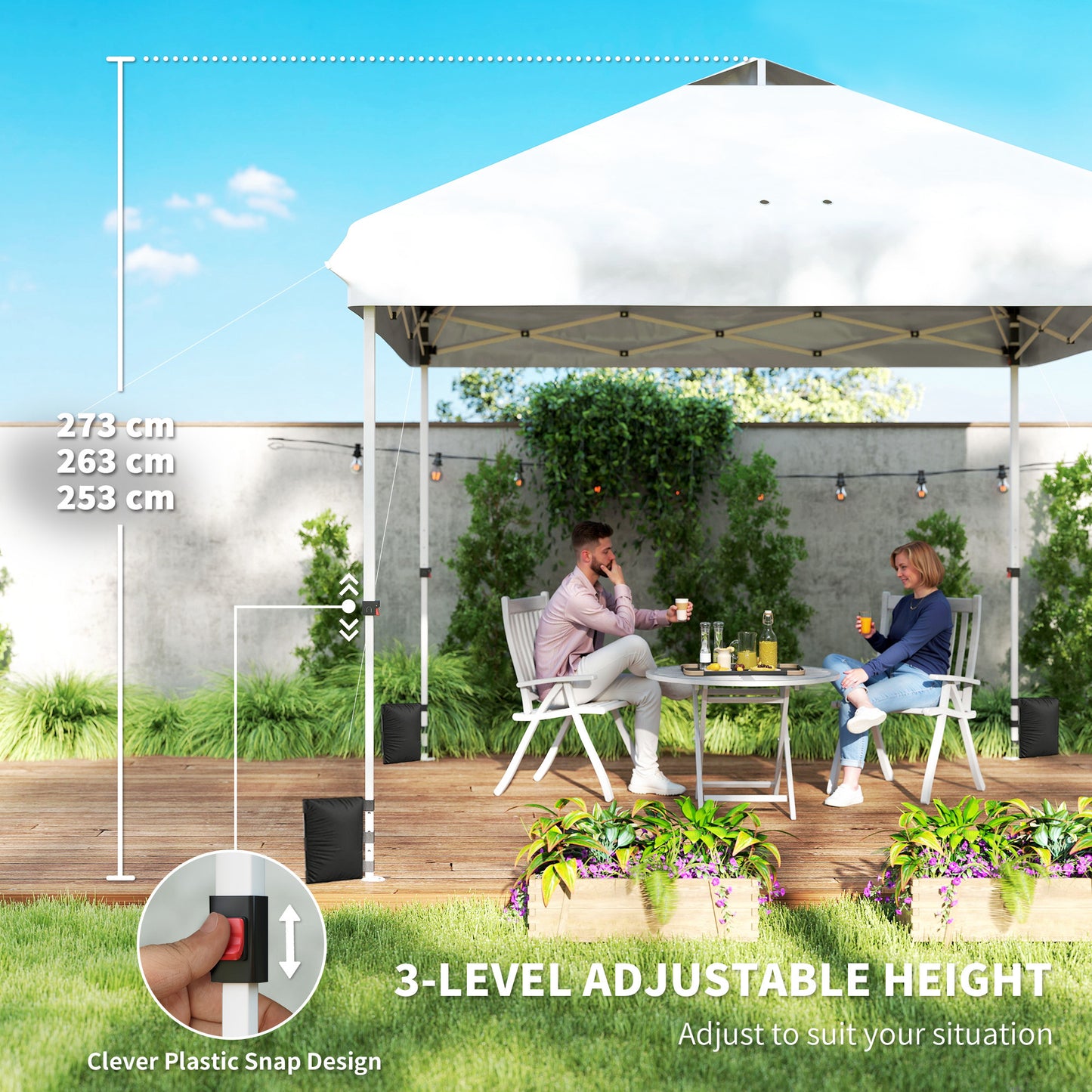 3x3 m Pop Up Gazebo w/ Wheels, One-Touch Party Tent, White