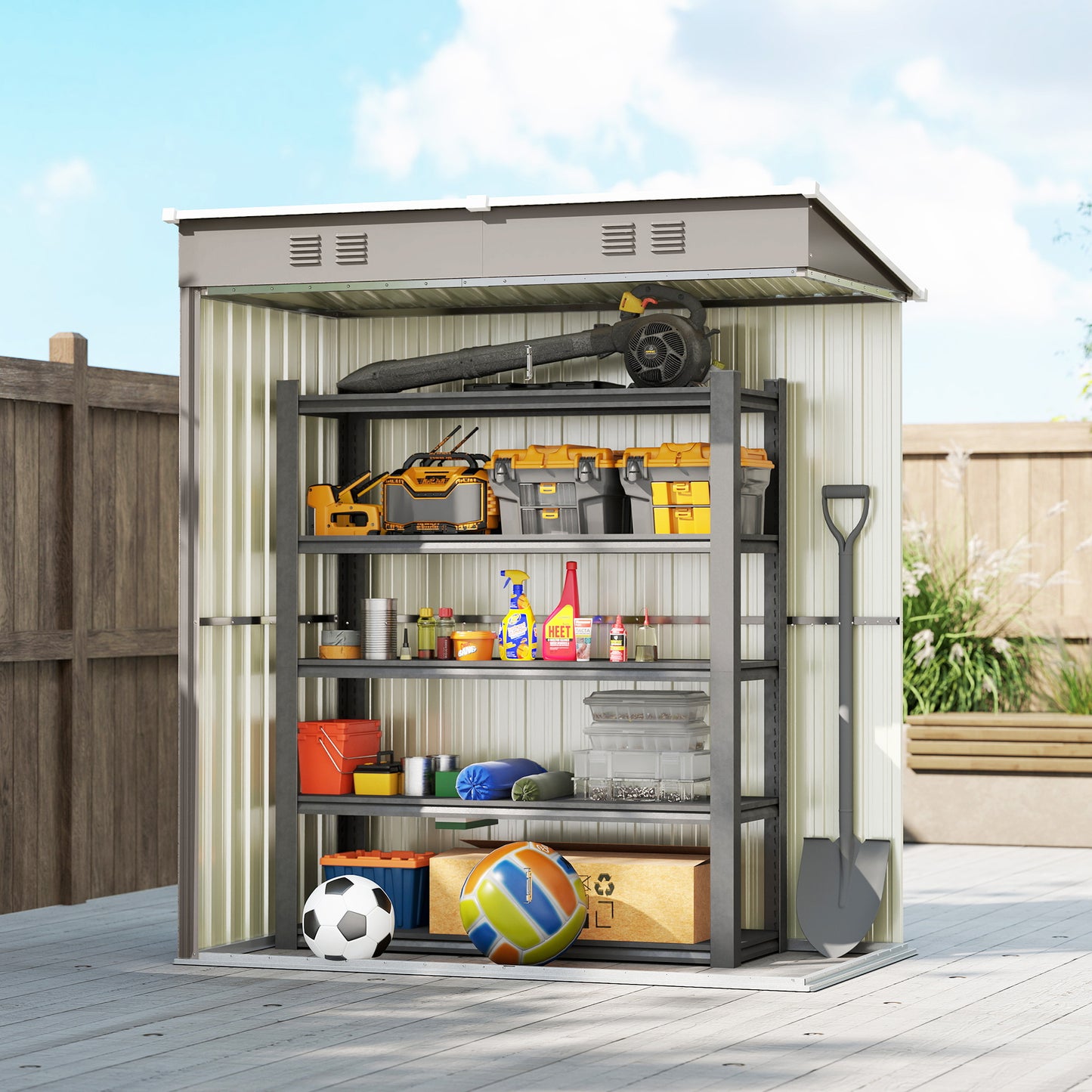 5 x 3 ft Lean-to Garden Shed, Outdoor Storage Shed, Light Grey