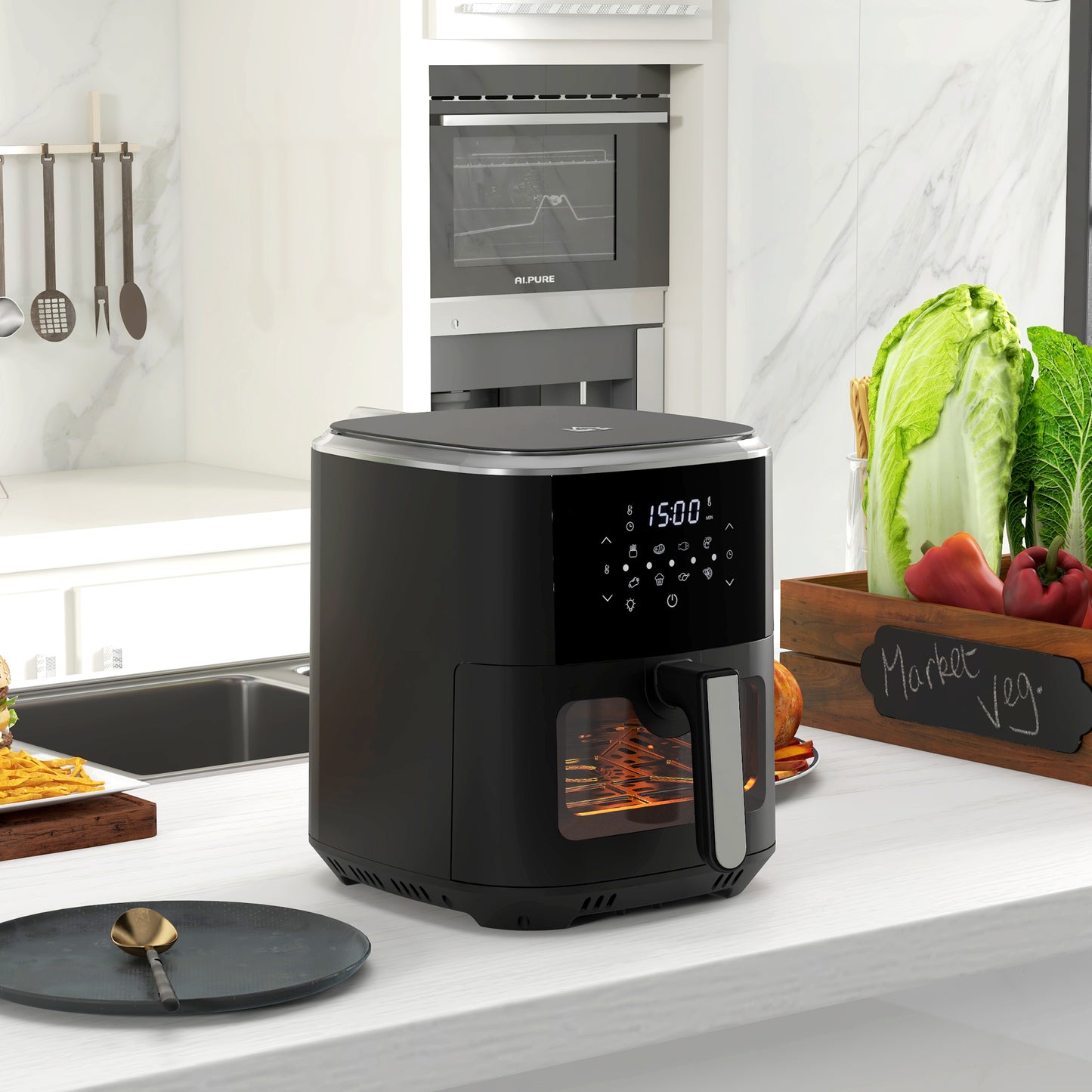 6.7L 4 in 1 Air Fryer, Bake, Roast and Dehydrator with Digital Display, Rapid Air Circulation, Adjustable Temperature, Timer