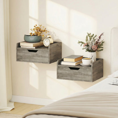 Floating Nightstands Set of 2, Nightstand with Drawer, Grey