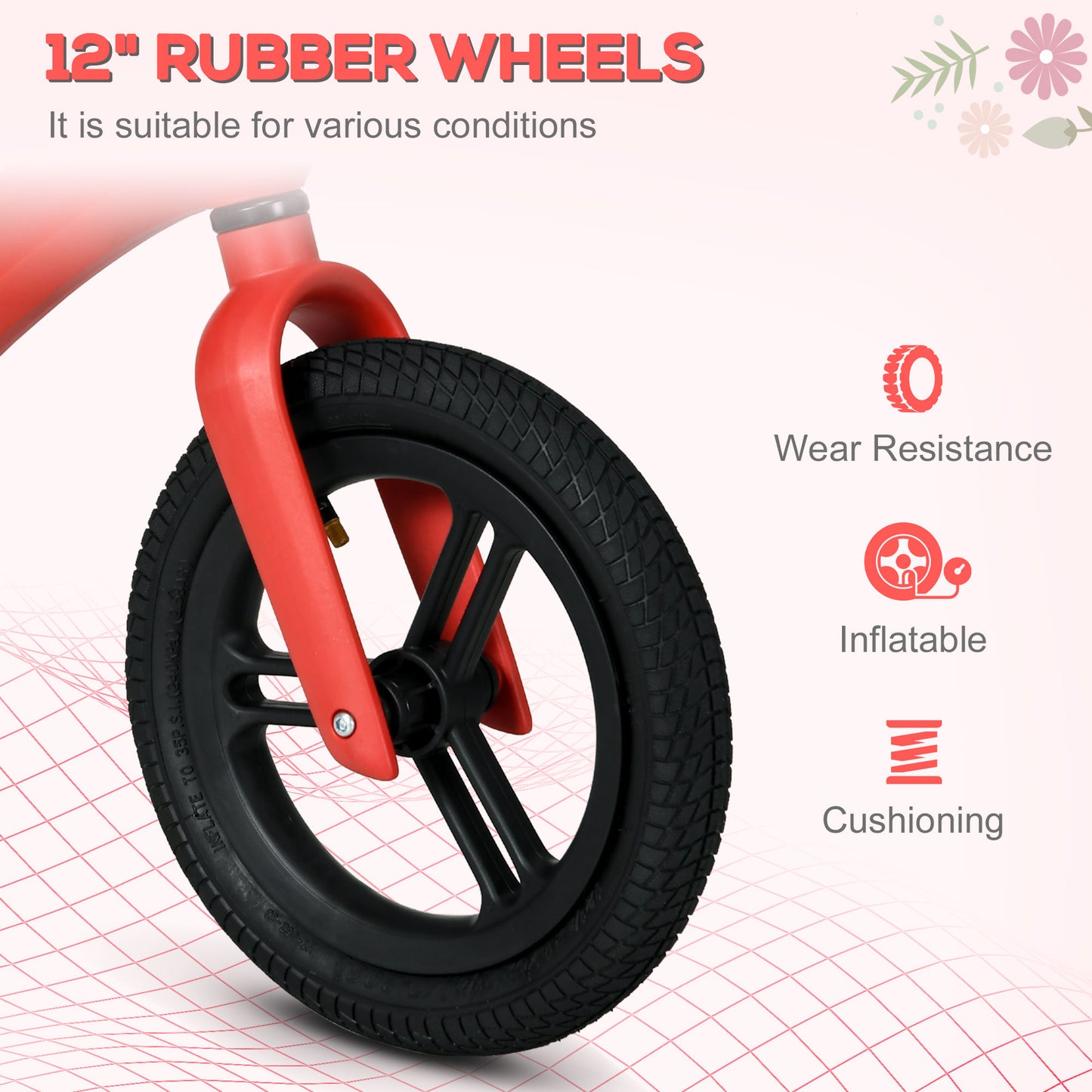 AIYAPLAY 12" Kids Balance Bike, Lightweight Training Bike for Children No Pedal with Adjustable Seat, Rubber Wheels - Red