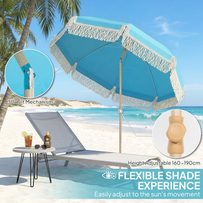 1.7 m Beach Umbrella, Adjustable Height Portable Parasol, Blue