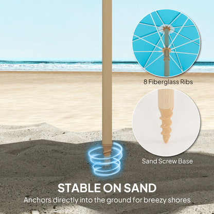 1.7 m Beach Umbrella, Adjustable Height Portable Parasol, Blue