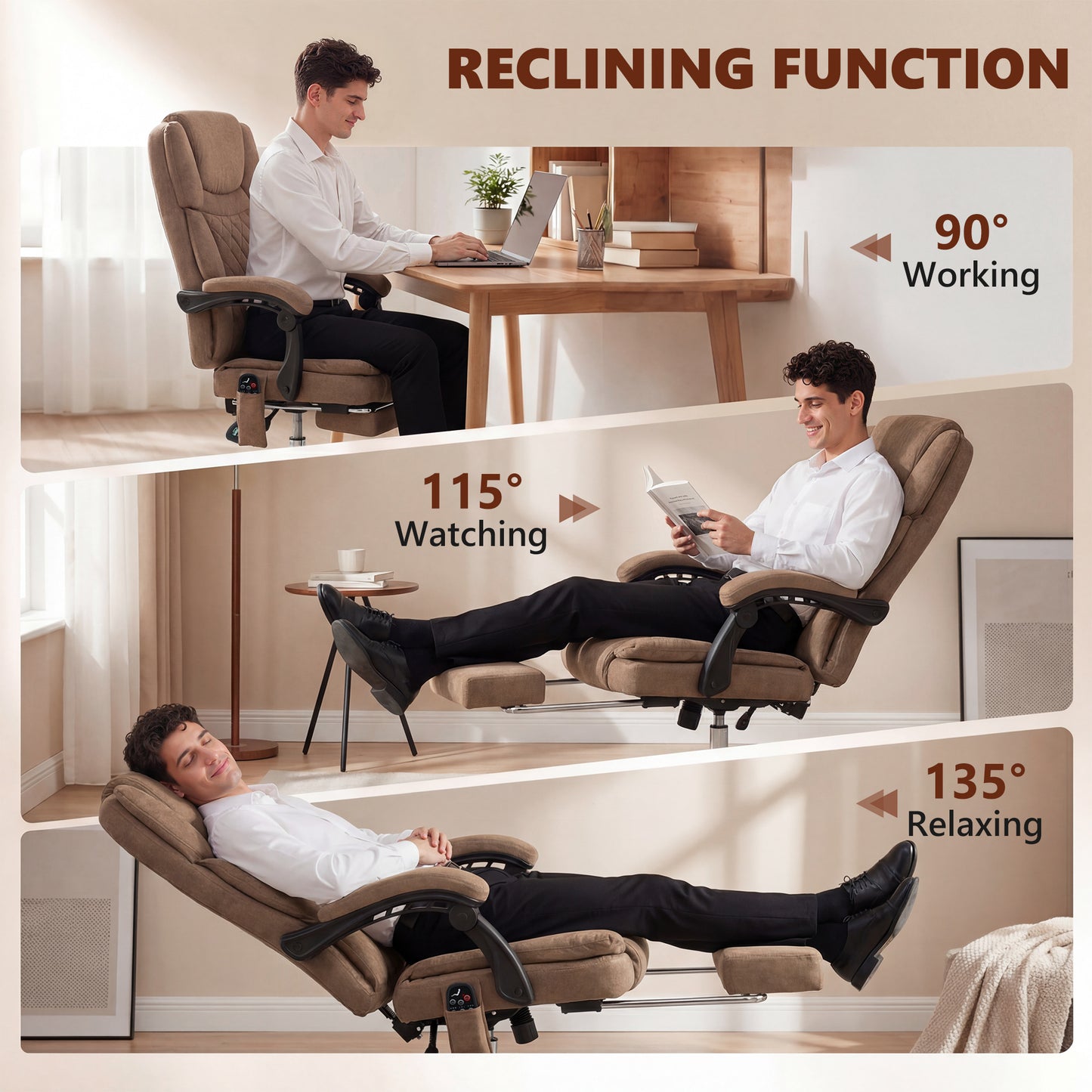 Executive Office Chair, Desk Chair with Massage and Heat, Brown