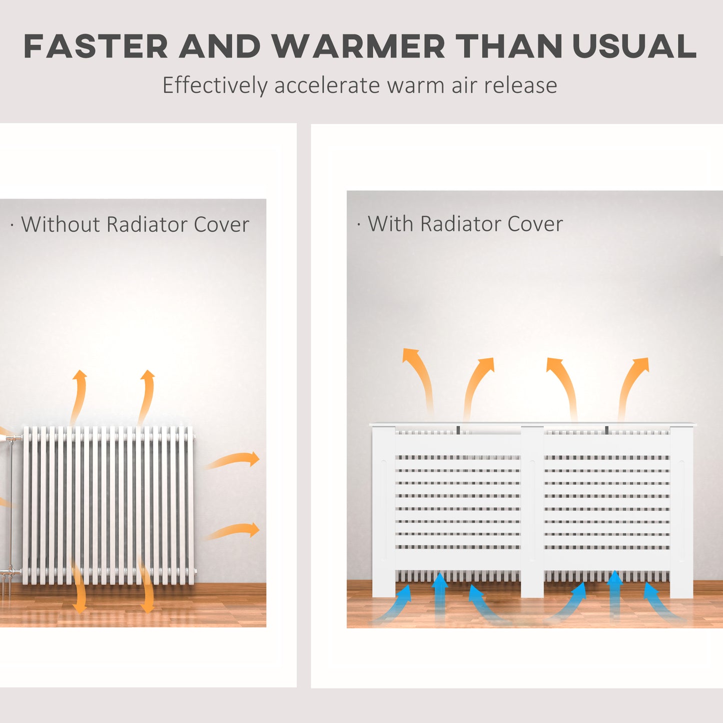 White Painted Radiator Cover Wooden Cabinet Horizontal Slats Modern Style