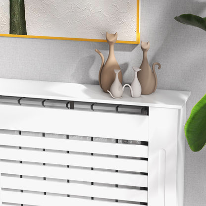White Painted Radiator Cover Wooden Cabinet Horizontal Slats Modern Style