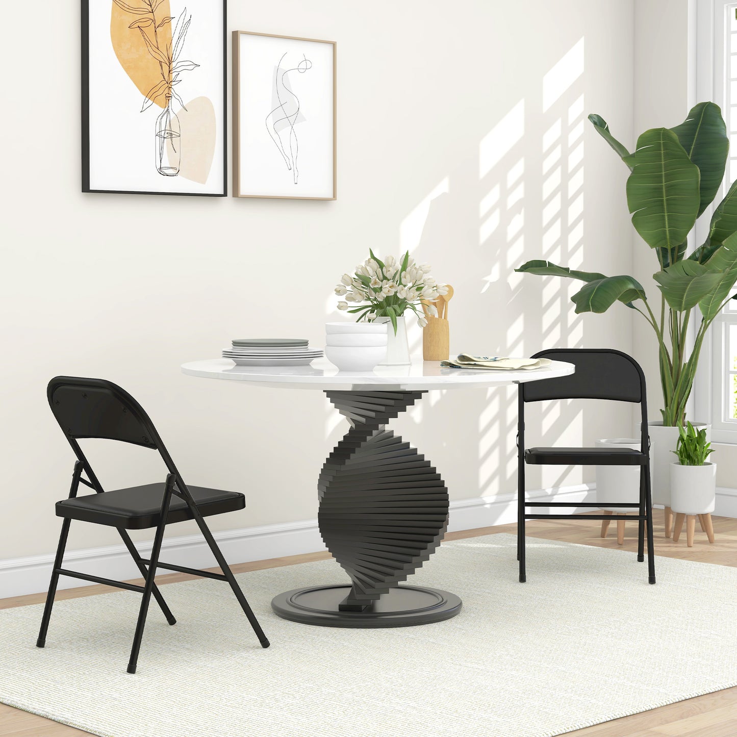 2 Pack Padded Folding Chairs with Cushioned Seat and Metal Frame Black