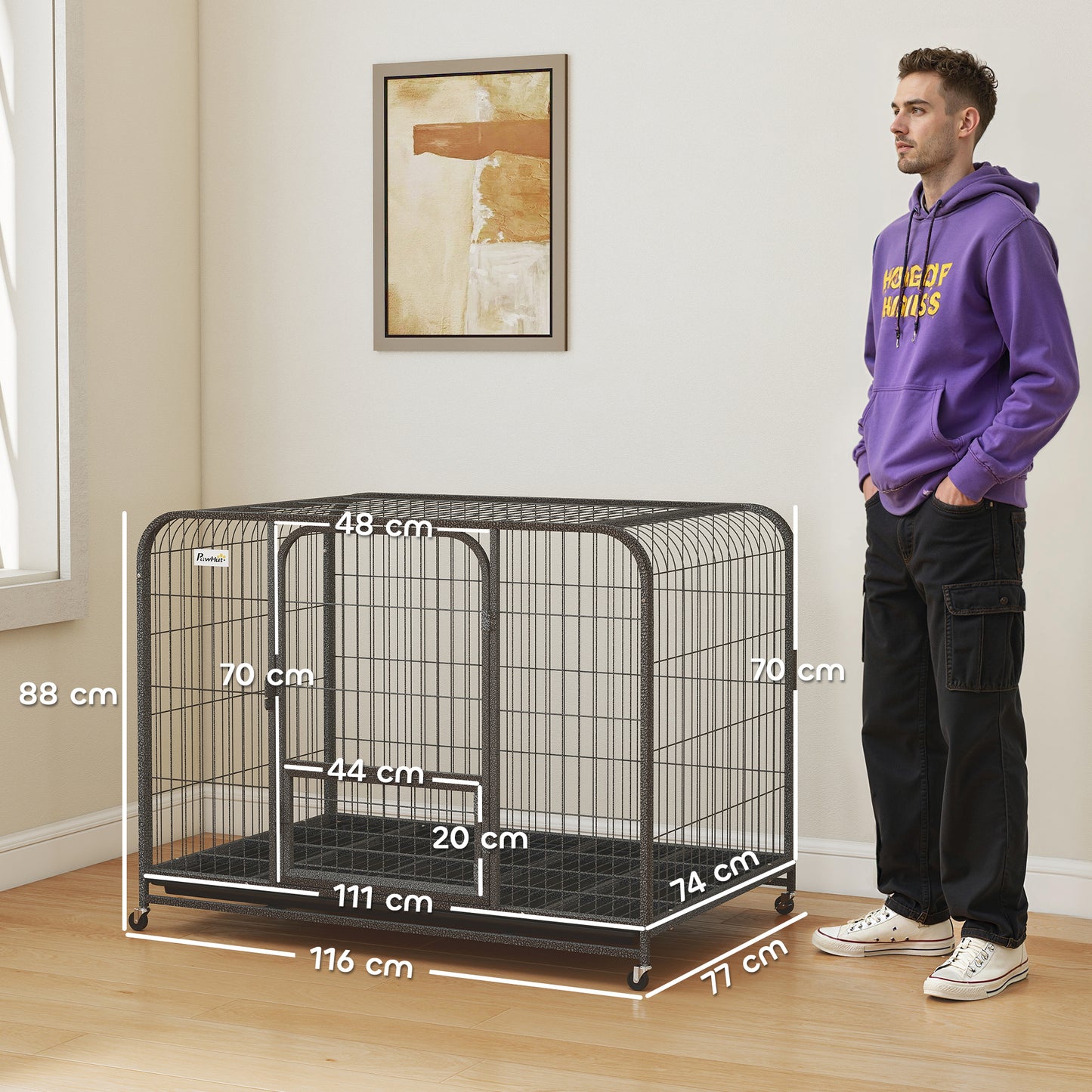 Heavy Duty Dog Crate, Large Dog Cage with Wheels and Tray
