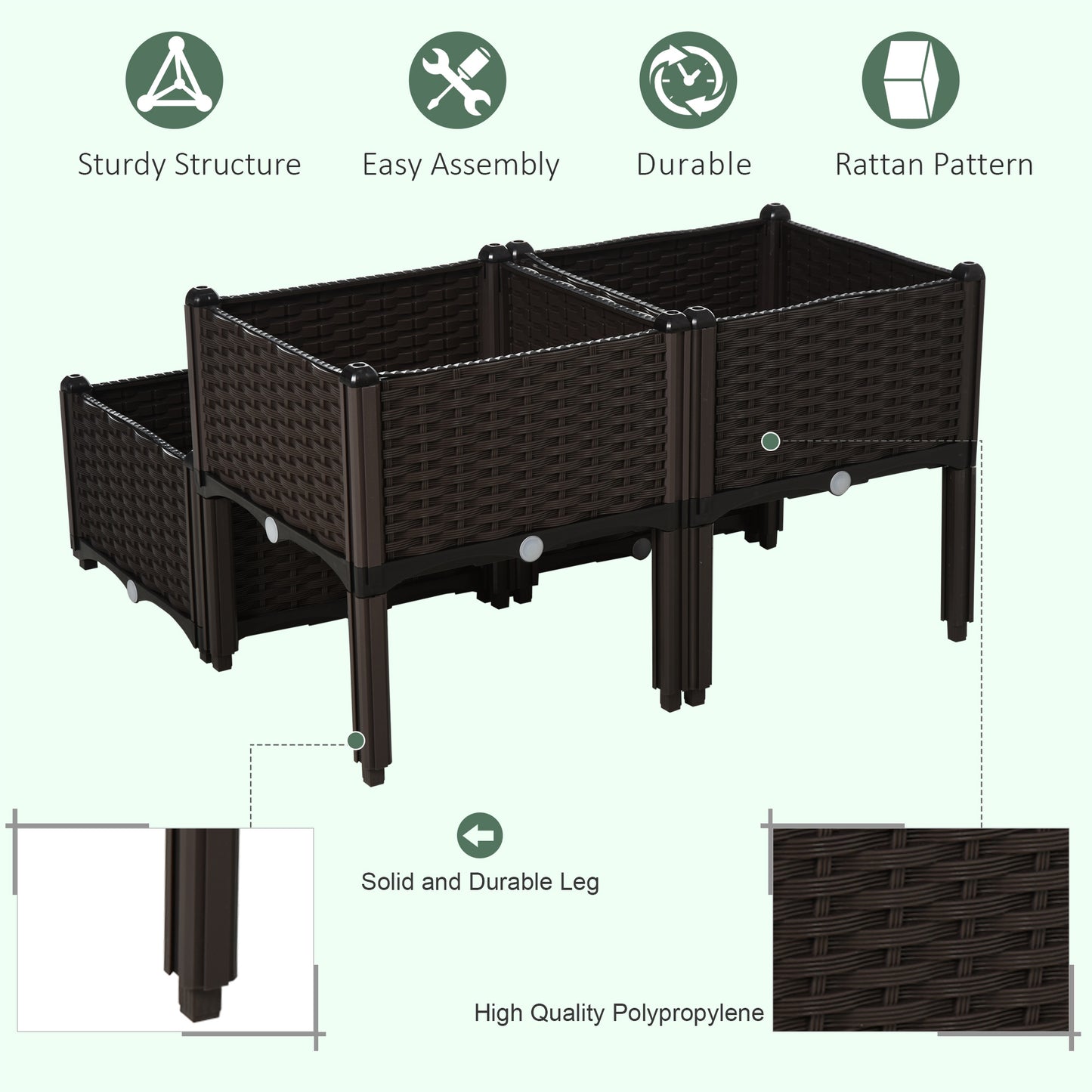4-piece Elevated Flower Bed Vegetable Herb Planter Plastic, Brown