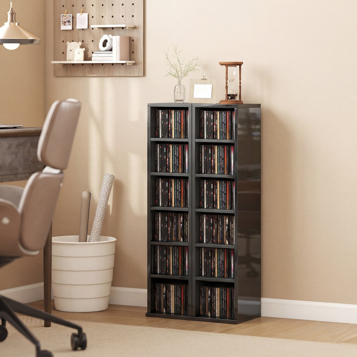 Set of 2 CD Storage Units with Adjustable Shelves, High Gloss Black