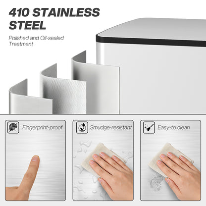 2 x 25L Double Kitchen Bin, Pedal Bin with Soft-Close Lid, Silver
