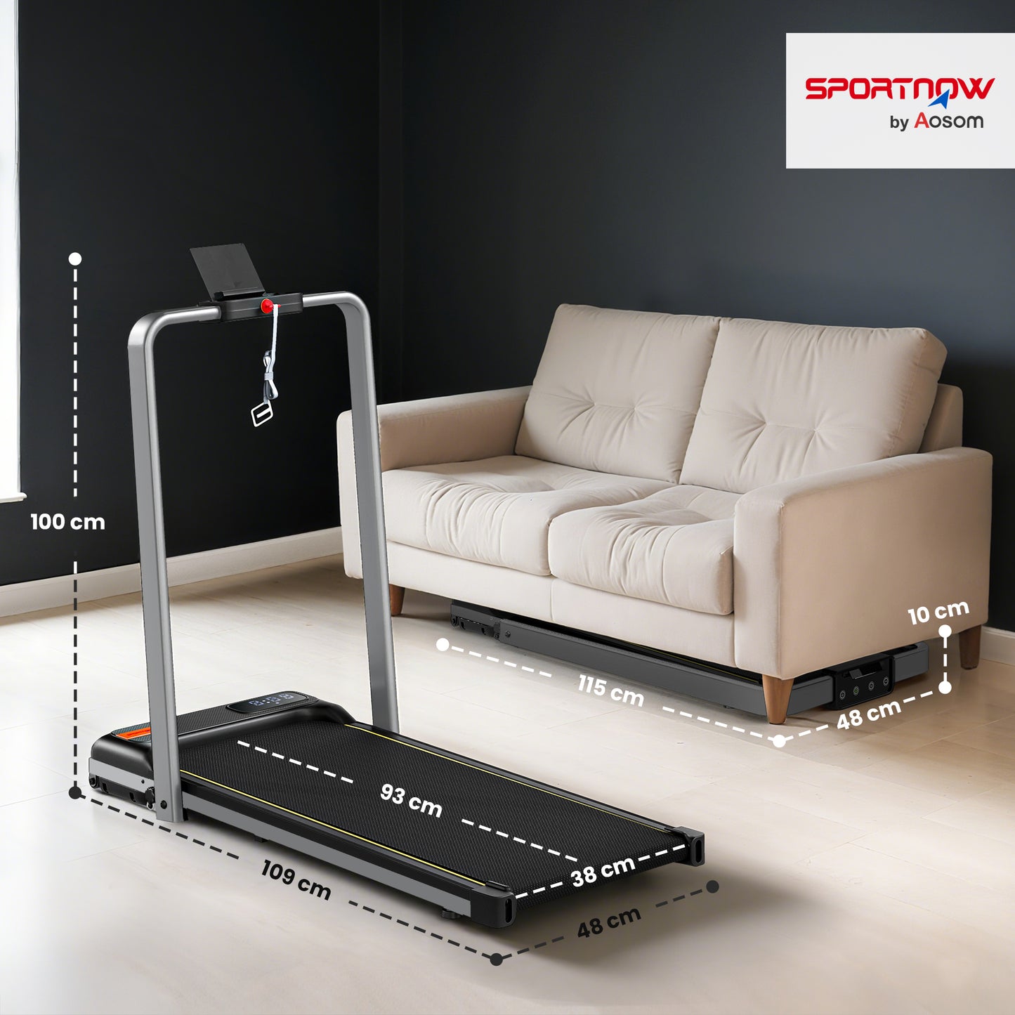 Folding Treadmill Under Desk Walking Pad with 4% Incline, Silver