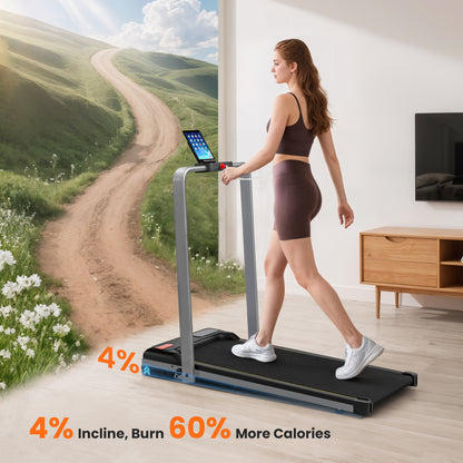 Folding Treadmill Under Desk Walking Pad with 4% Incline, Silver