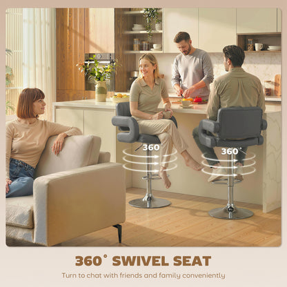 Bar Stools Adjustable Swivel with Armrest Set of 2 Grey